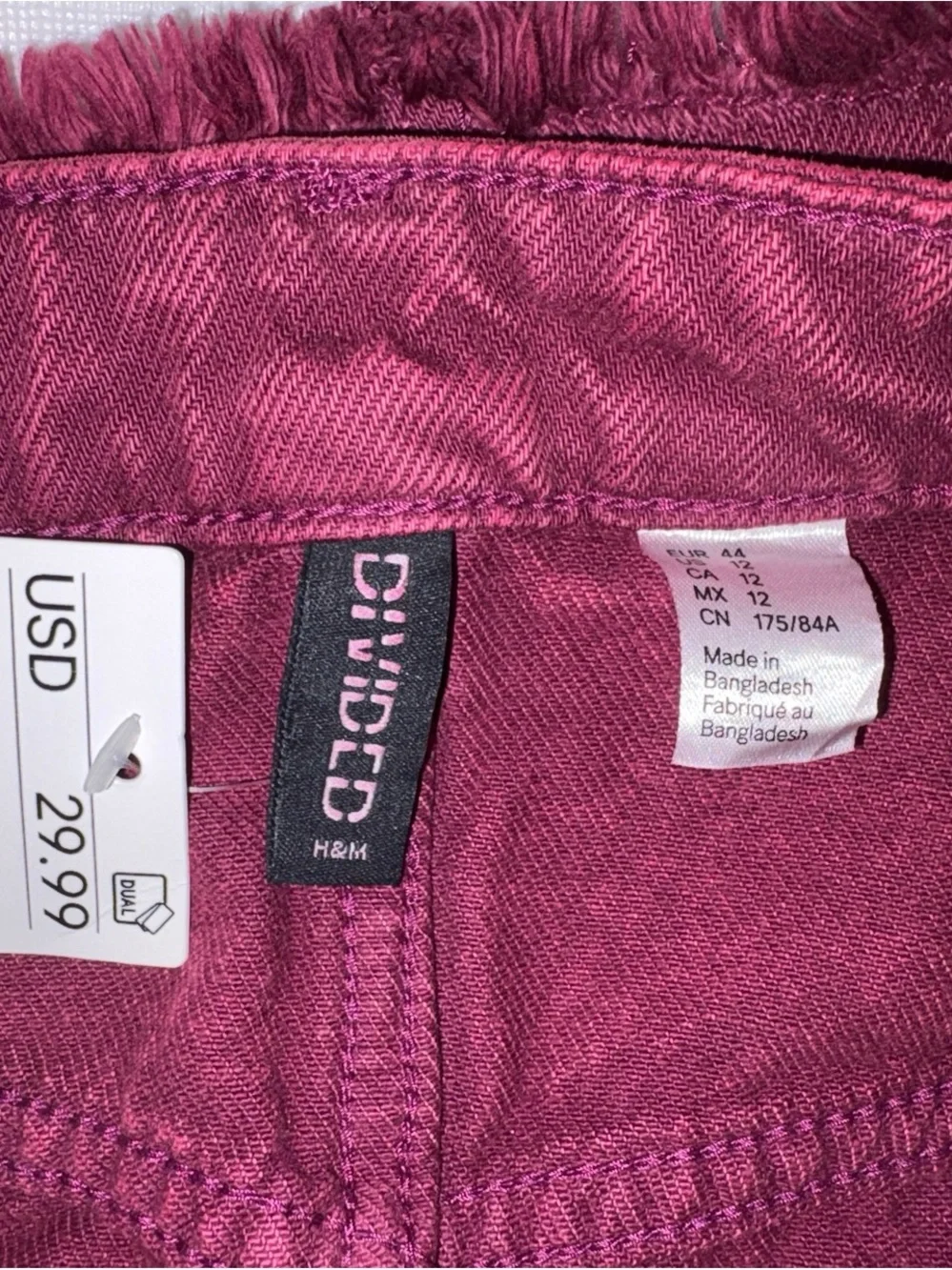 Divided Wine Denim Mini Skirt with Frayed Hem